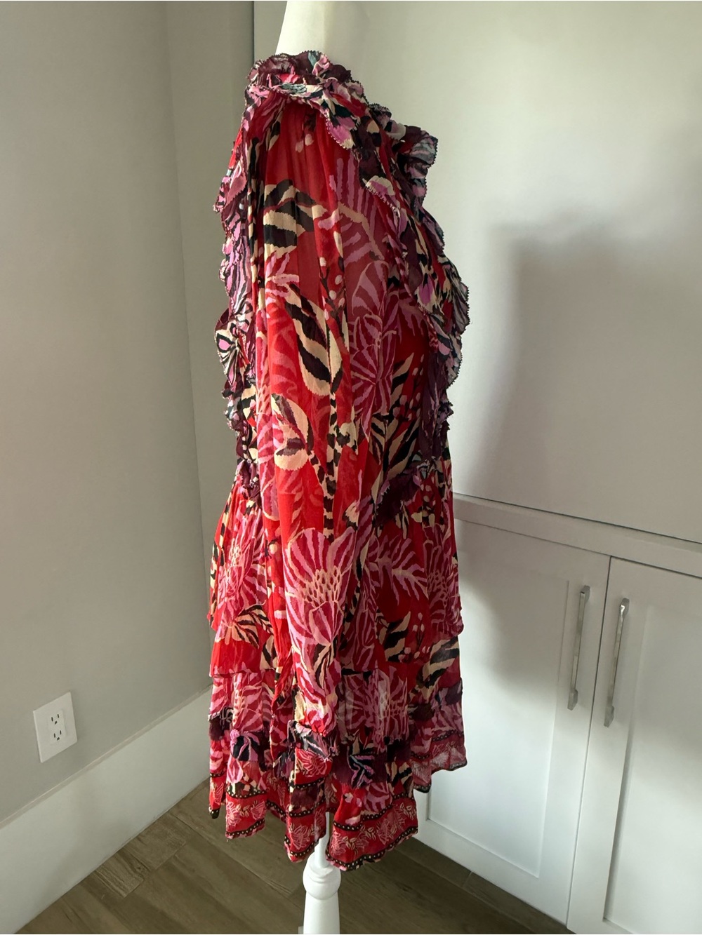 FARM Rio Red and Pink Floral Ruffle Long-Sleeve Dress - Picture 7 of 11